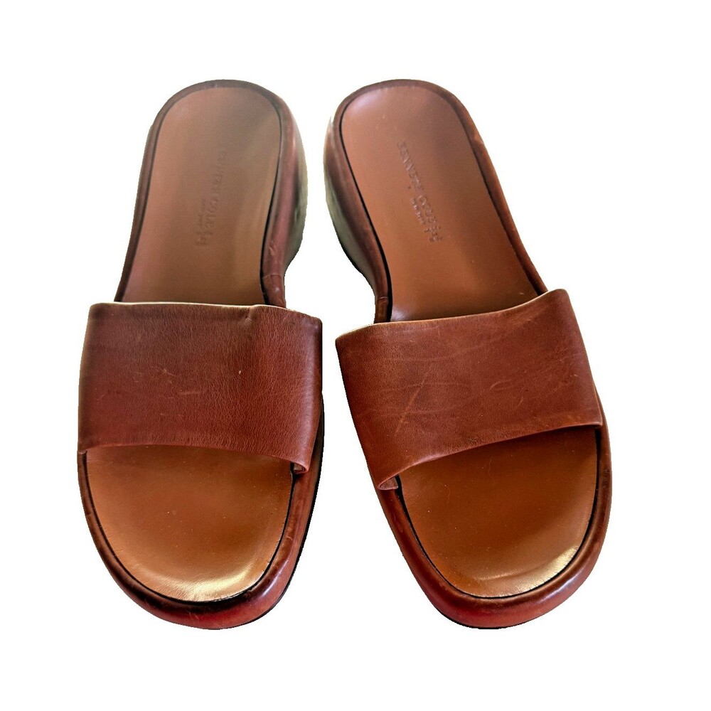 NWOT Vtg Kenneth Cole NY Pecan Leather Slip On Sandals ITALY Sz 9.5M